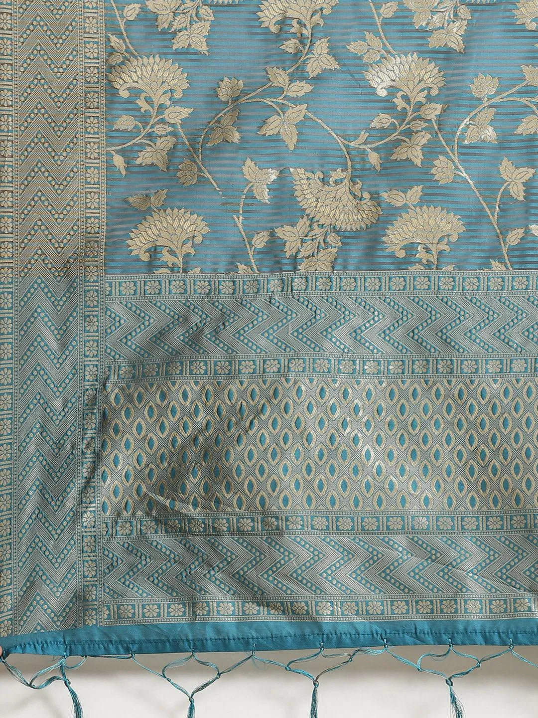 Blue Woven Design Silk Blend Saree - Libas