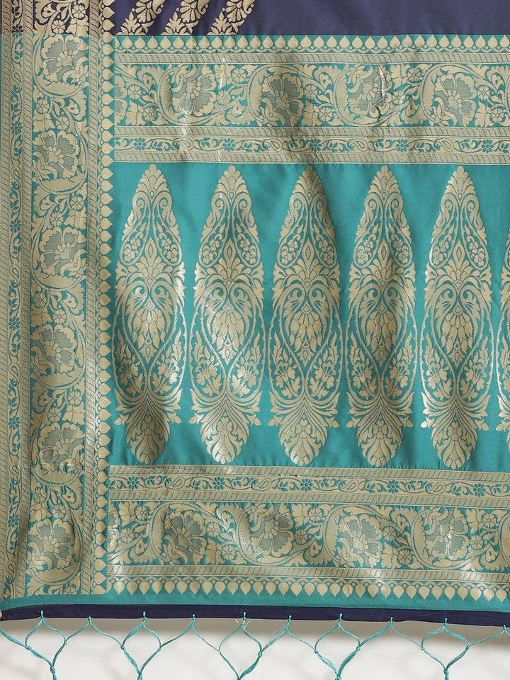 Blue Woven Design Silk Blend Saree - Libas