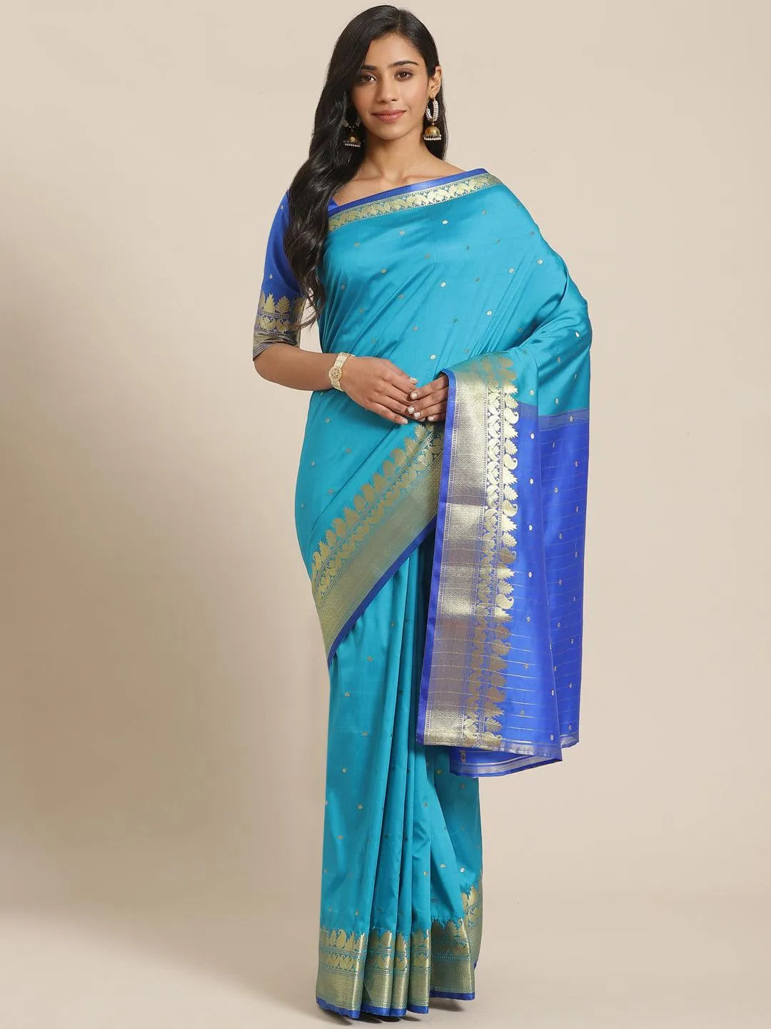 Blue Woven Design Silk Saree - Libas