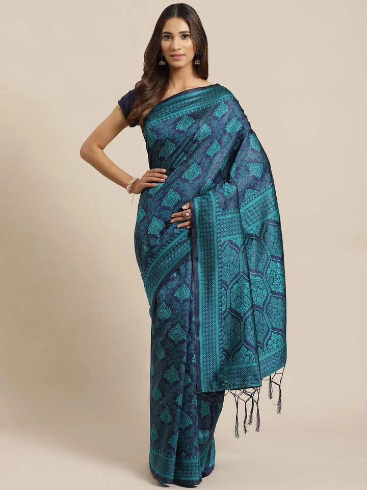 Blue Woven Design Silk Saree - Libas