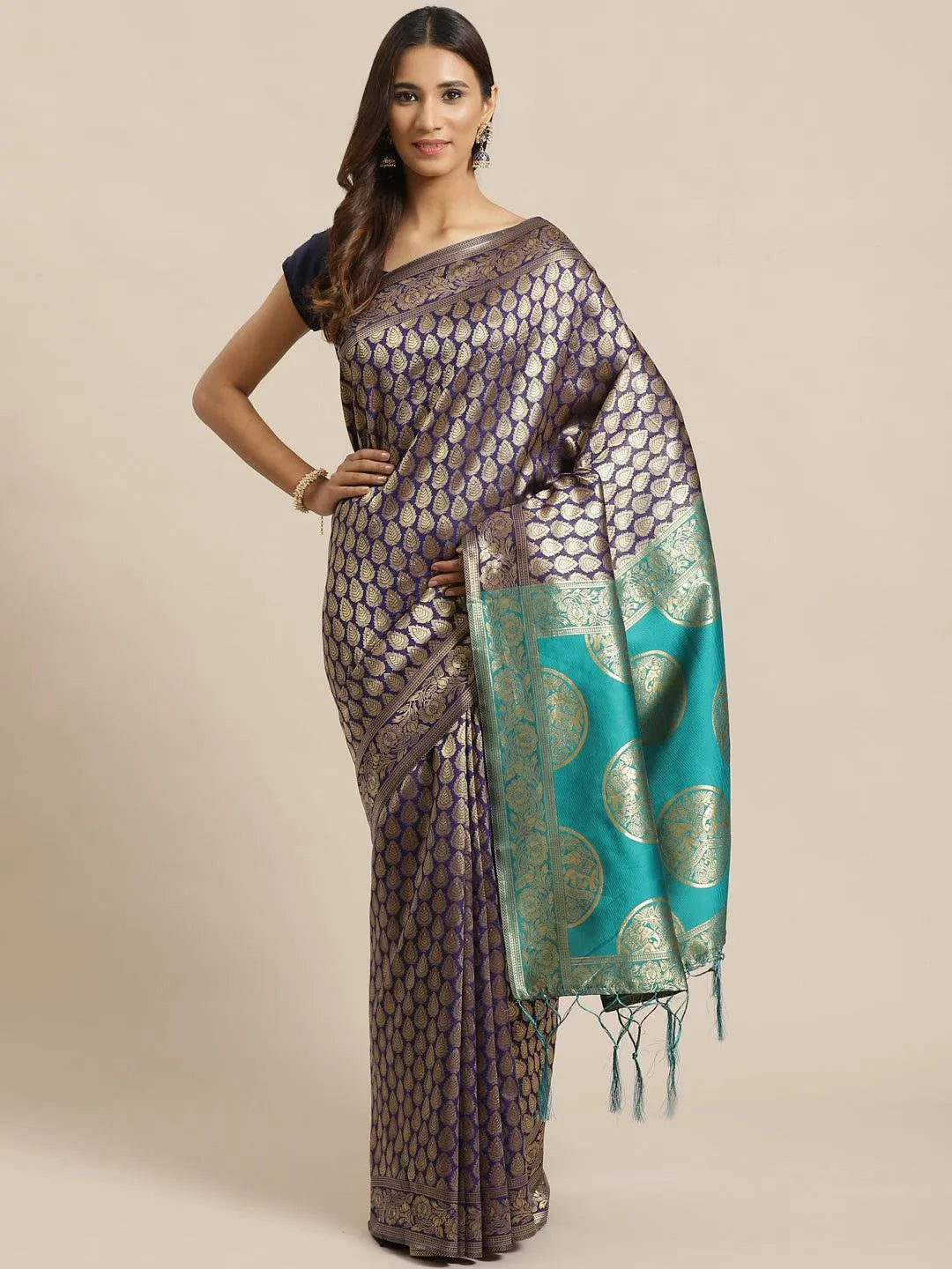 Blue Woven Design Silk Saree - Libas