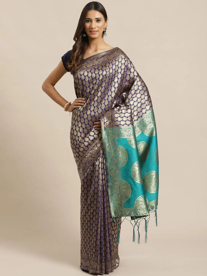 Blue Woven Design Silk Saree - Libas