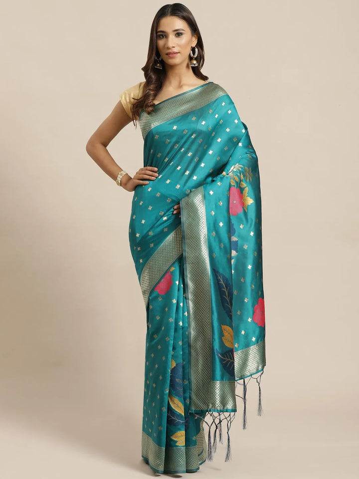 Blue Woven Design Silk Saree - Libas