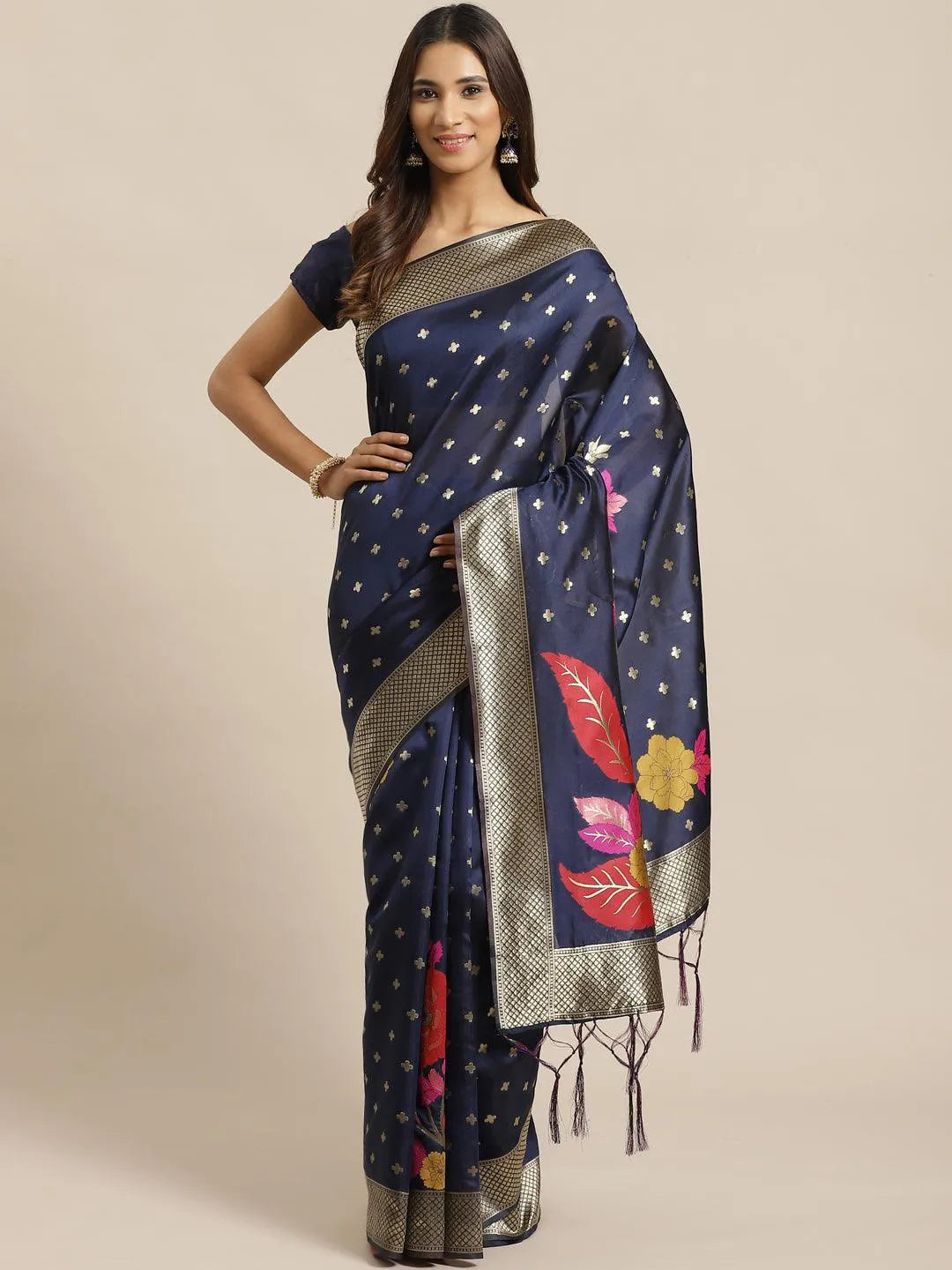 Blue Woven Design Silk Saree - Libas