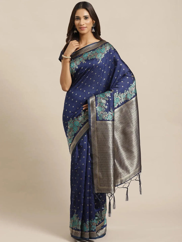 Blue Woven Design Silk Saree - Libas