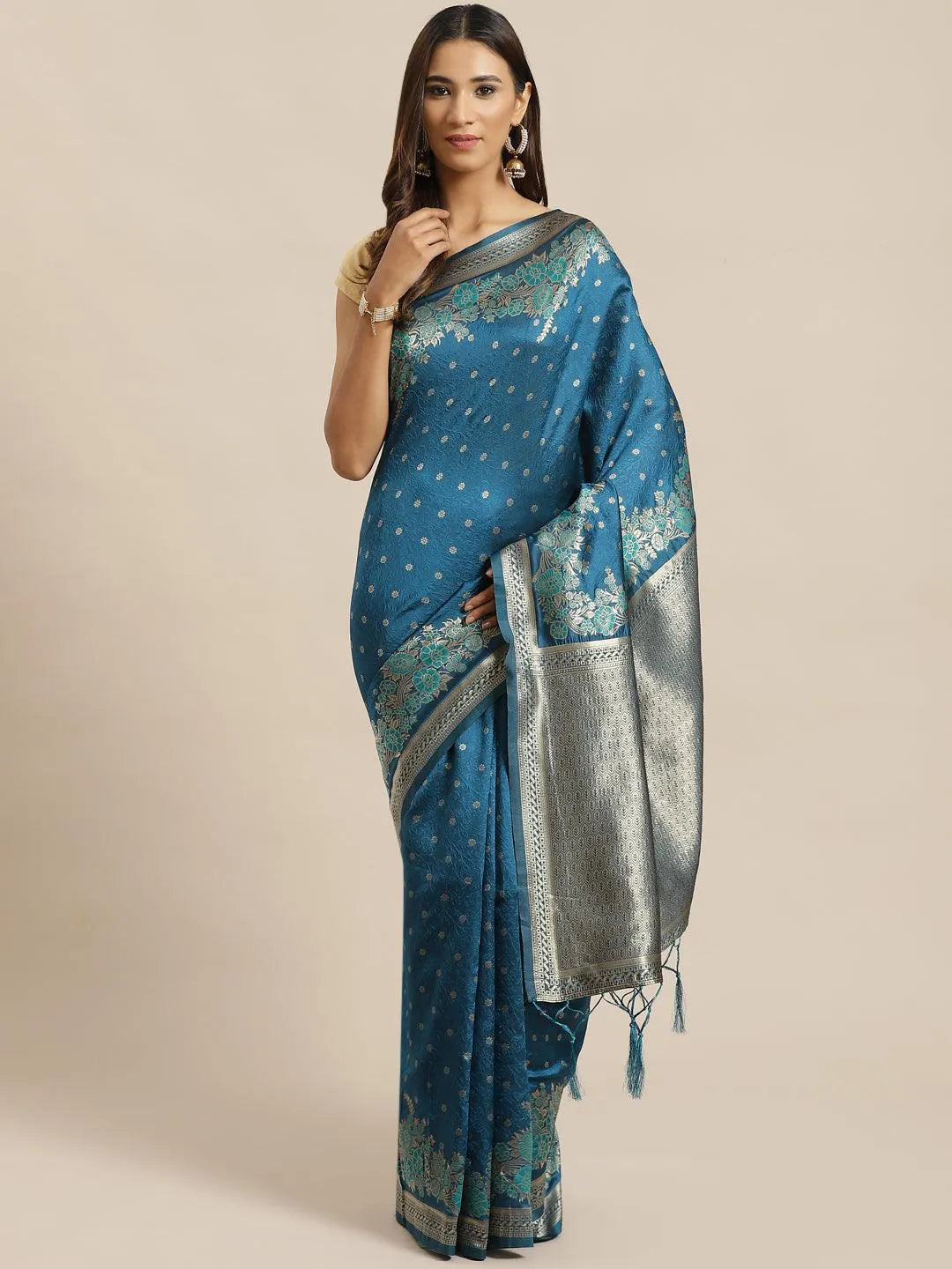 Blue Woven Design Silk Saree - Libas