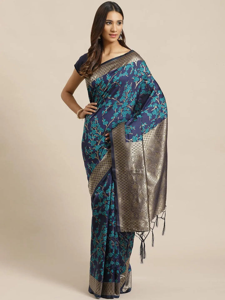 Blue Woven Design Silk Saree - Libas