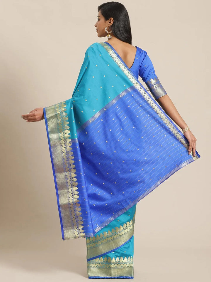 Blue Woven Design Silk Saree - Libas