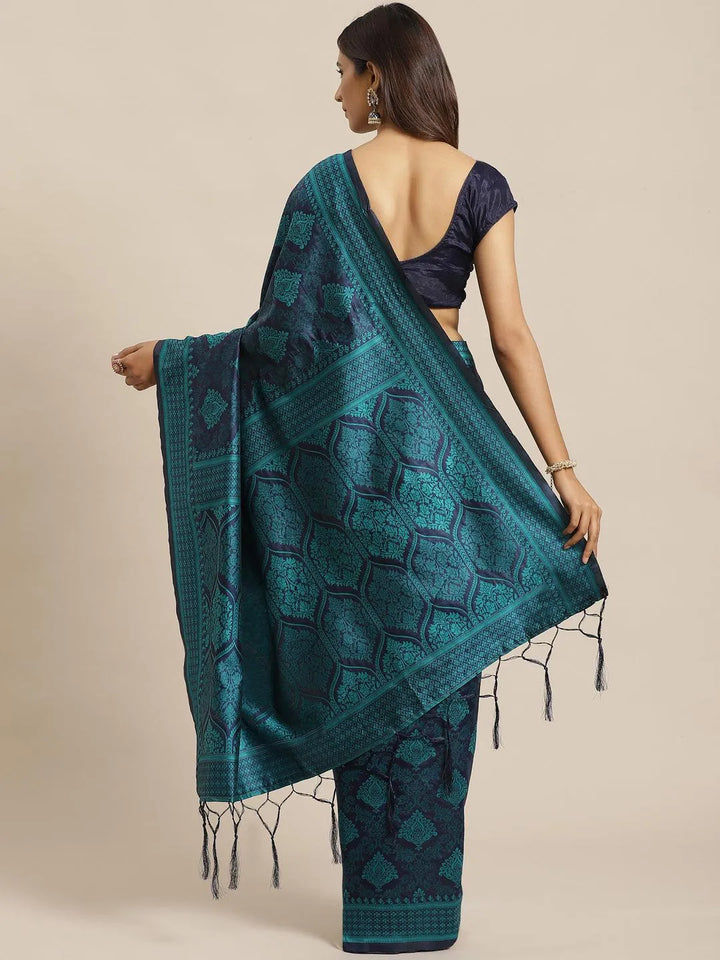 Blue Woven Design Silk Saree - Libas