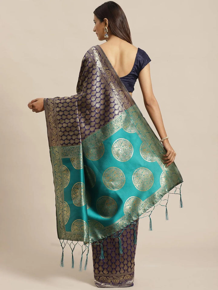 Blue Woven Design Silk Saree - Libas