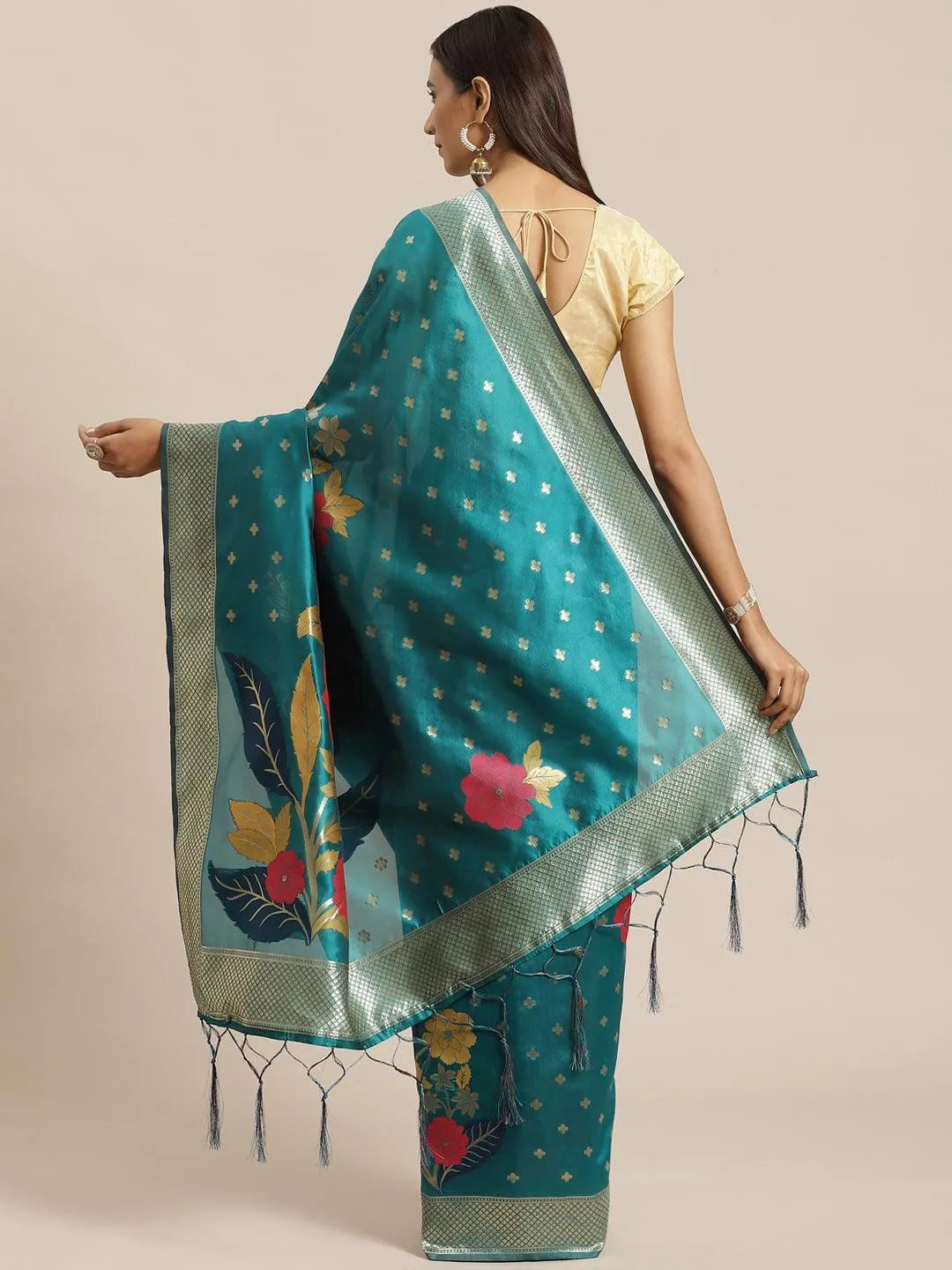 Blue Woven Design Silk Saree - Libas