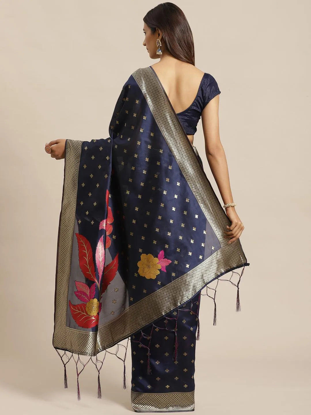 Blue Woven Design Silk Saree - Libas