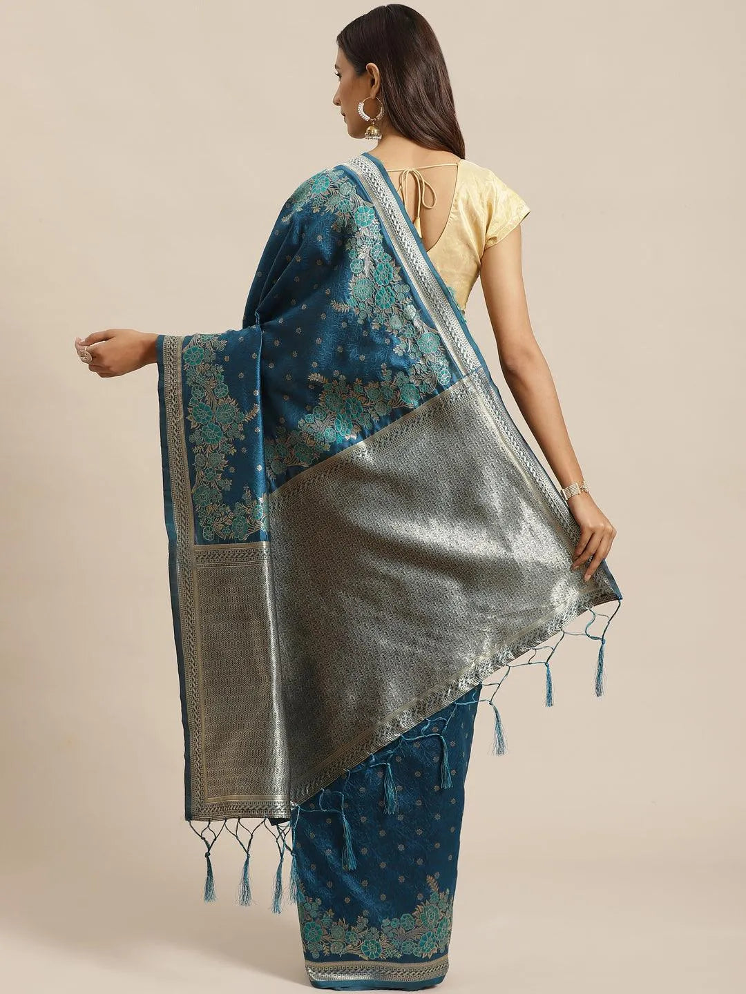 Blue Woven Design Silk Saree - Libas