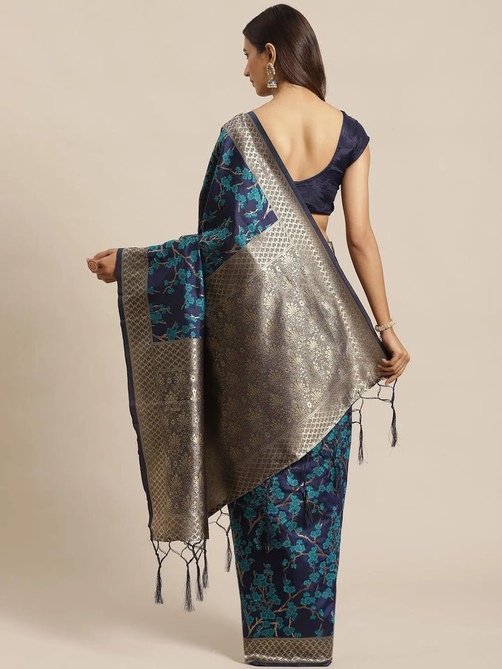 Blue Woven Design Silk Saree - Libas