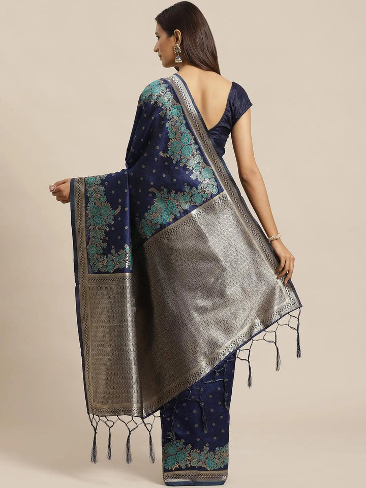 Blue Woven Design Silk Saree - Libas