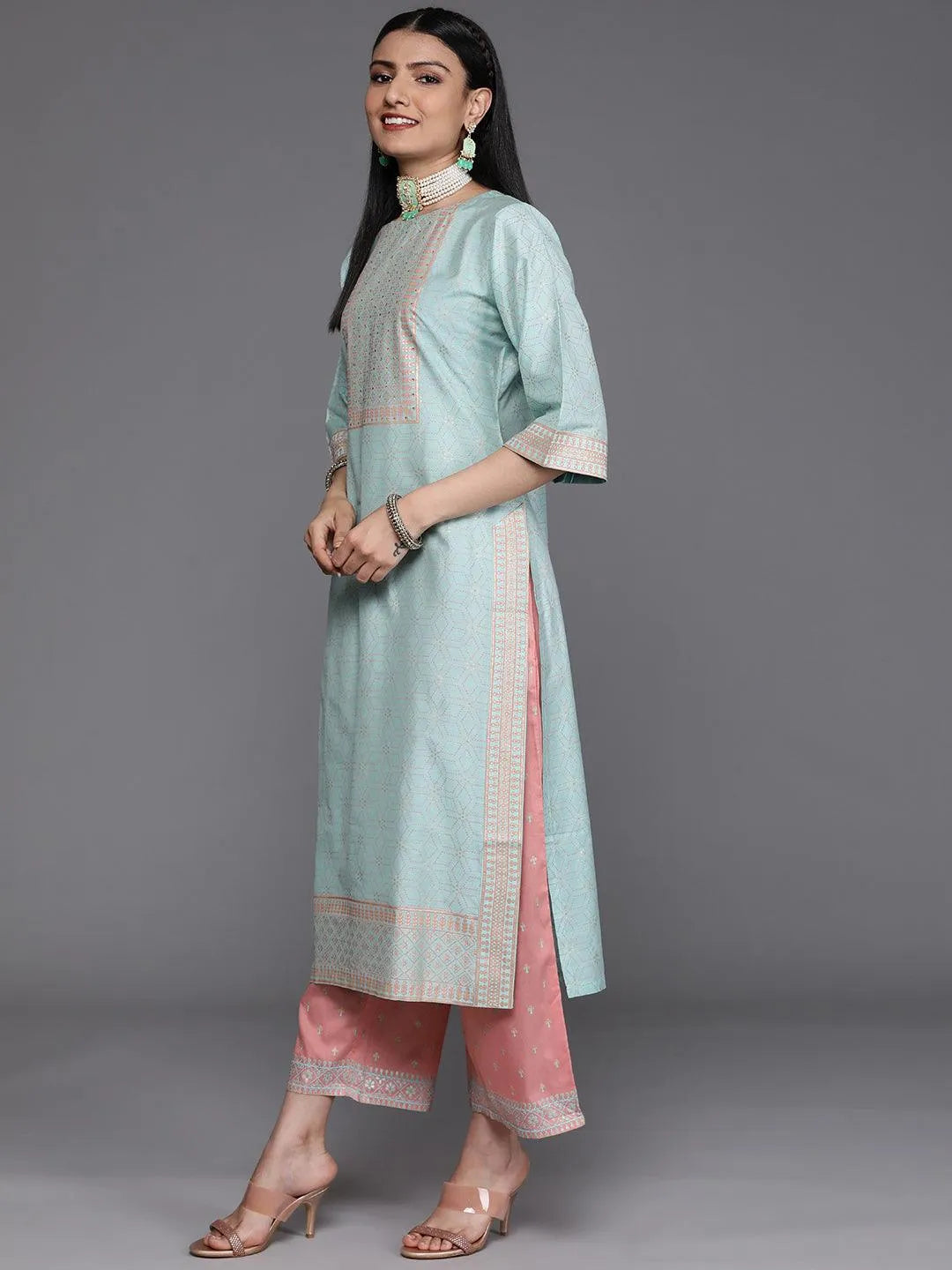 Blue Yoke Design Chanderi Silk Kurta - Libas 