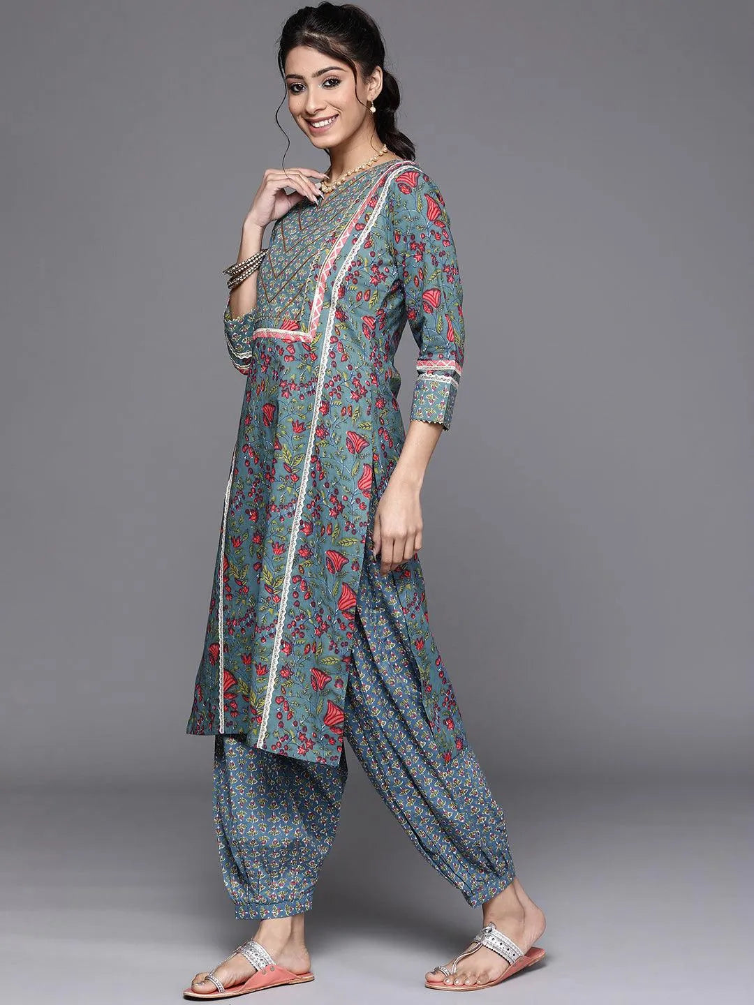 Blue Yoke Design Cotton Kurta - Libas 