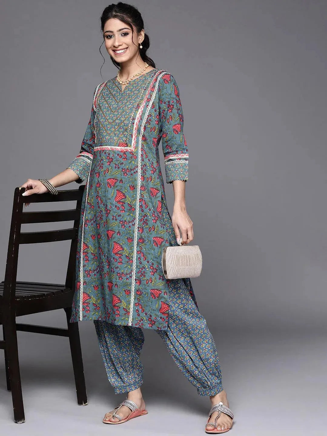 Blue Yoke Design Cotton Kurta - Libas 