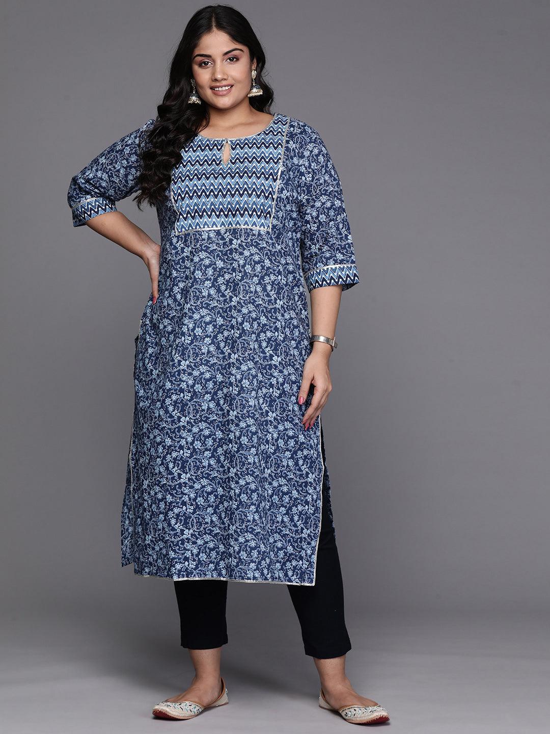 Blue Yoke Design Cotton Straight Kurta - Libas 