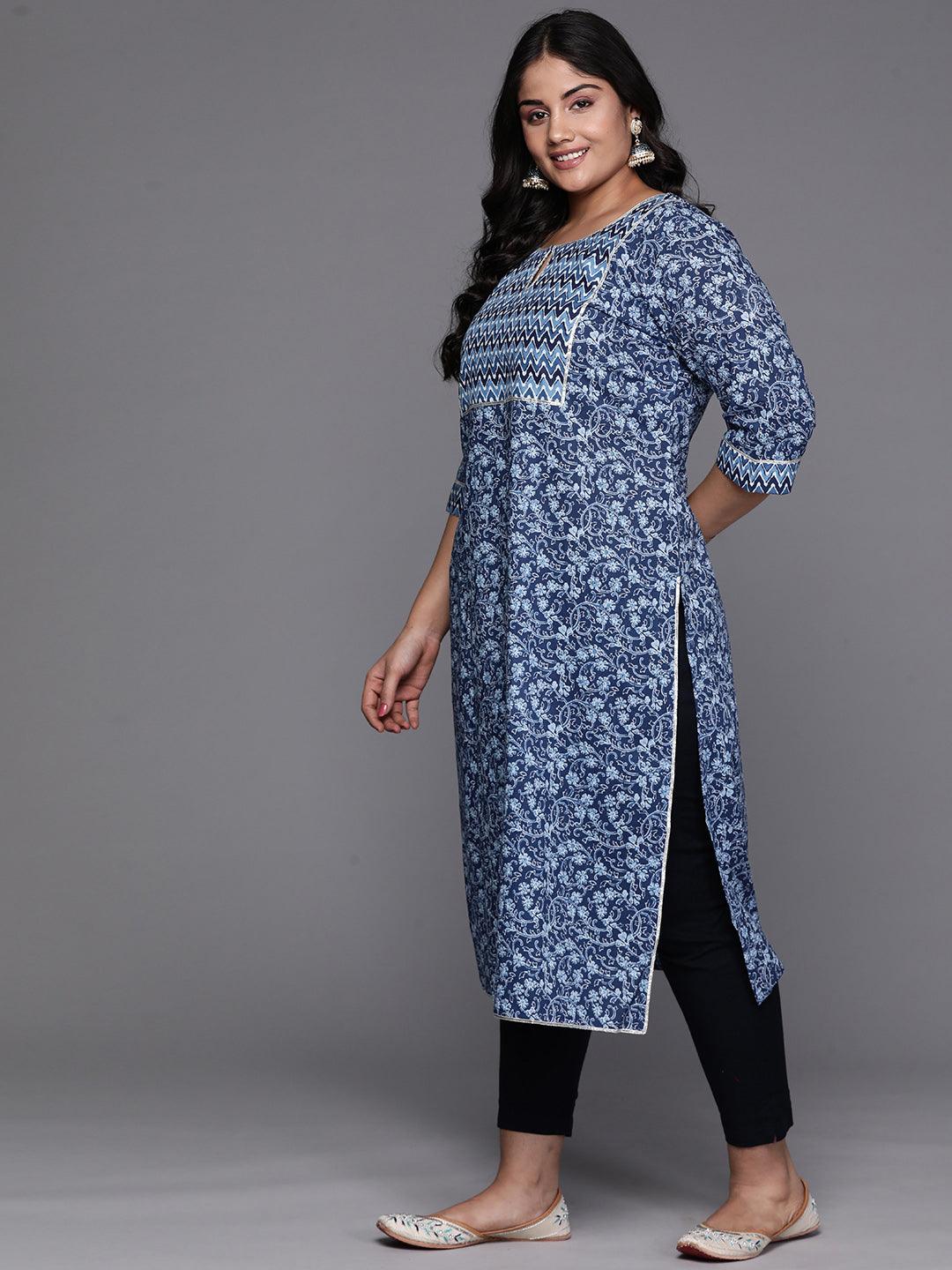 Blue Yoke Design Cotton Straight Kurta - Libas 