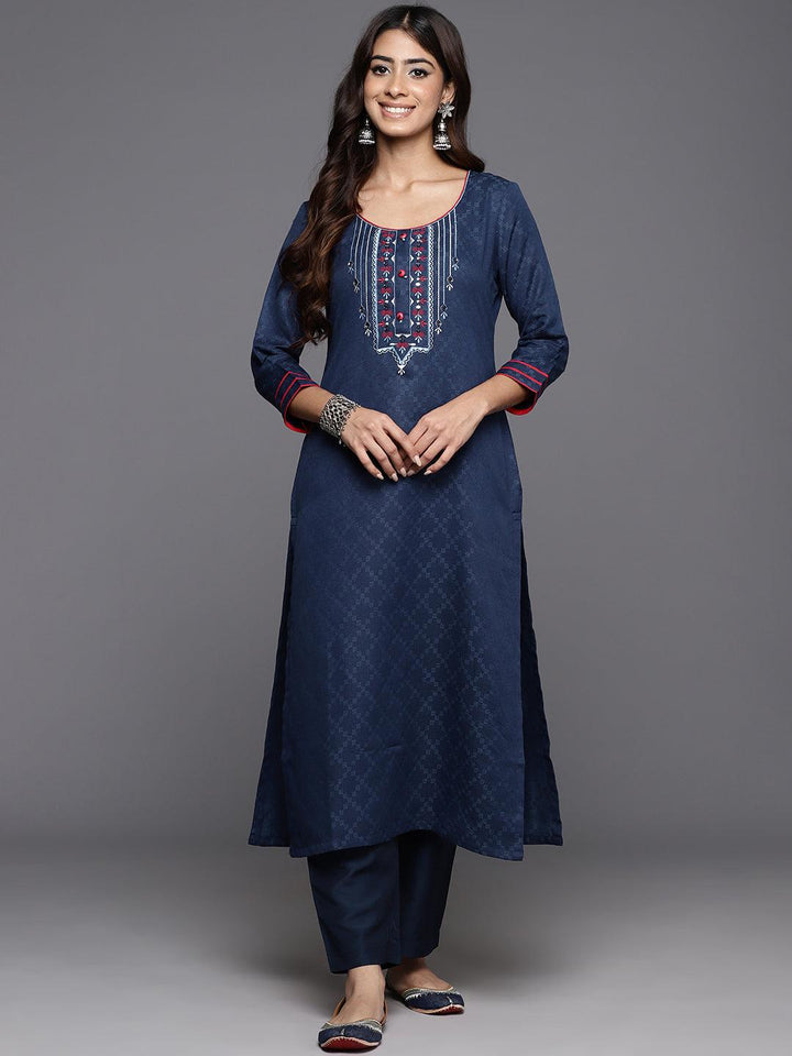 Blue Yoke Design Cotton Straight Kurta - Libas