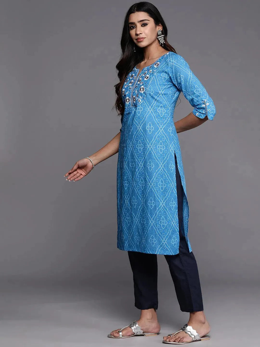 

Blue Yoke Design Cotton Straight Kurta