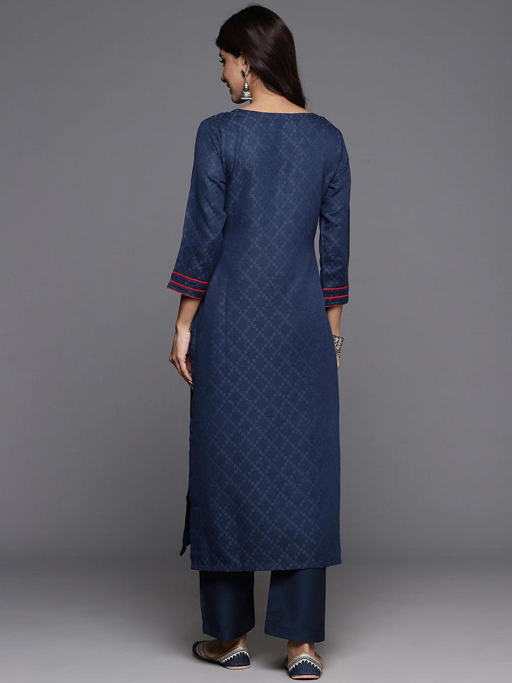 Blue Yoke Design Cotton Straight Kurta - Libas