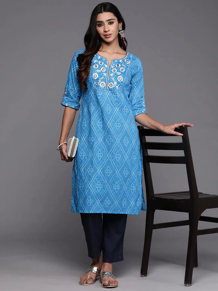 Buy Blue Yoke Design Cotton Straight Kurta Online at Rs.845 | Libas