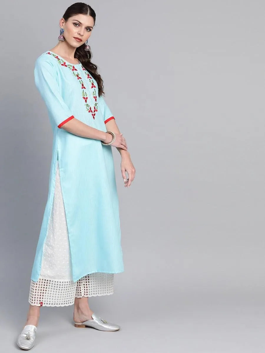 Blue Yoke Design Linen Kurta - Libas