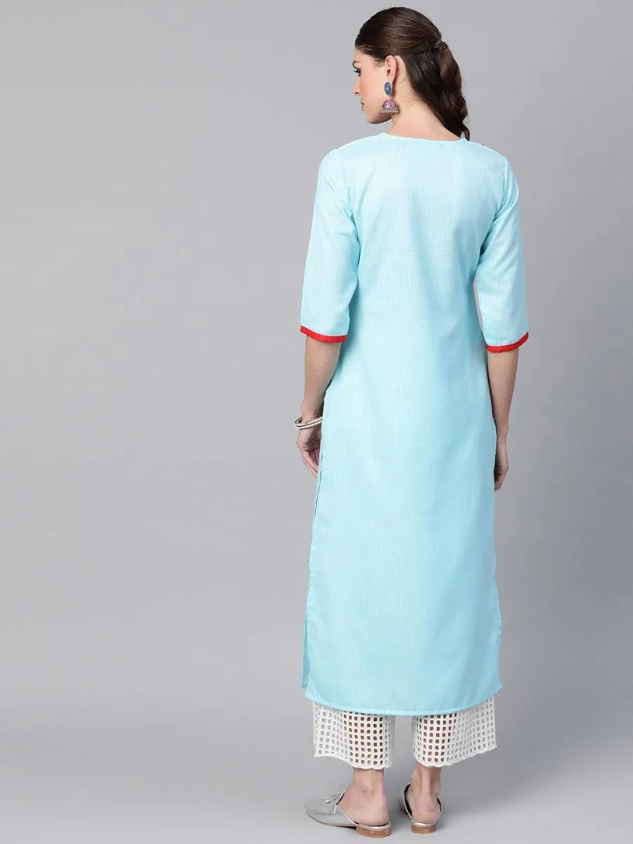 Blue Yoke Design Linen Kurta - Libas