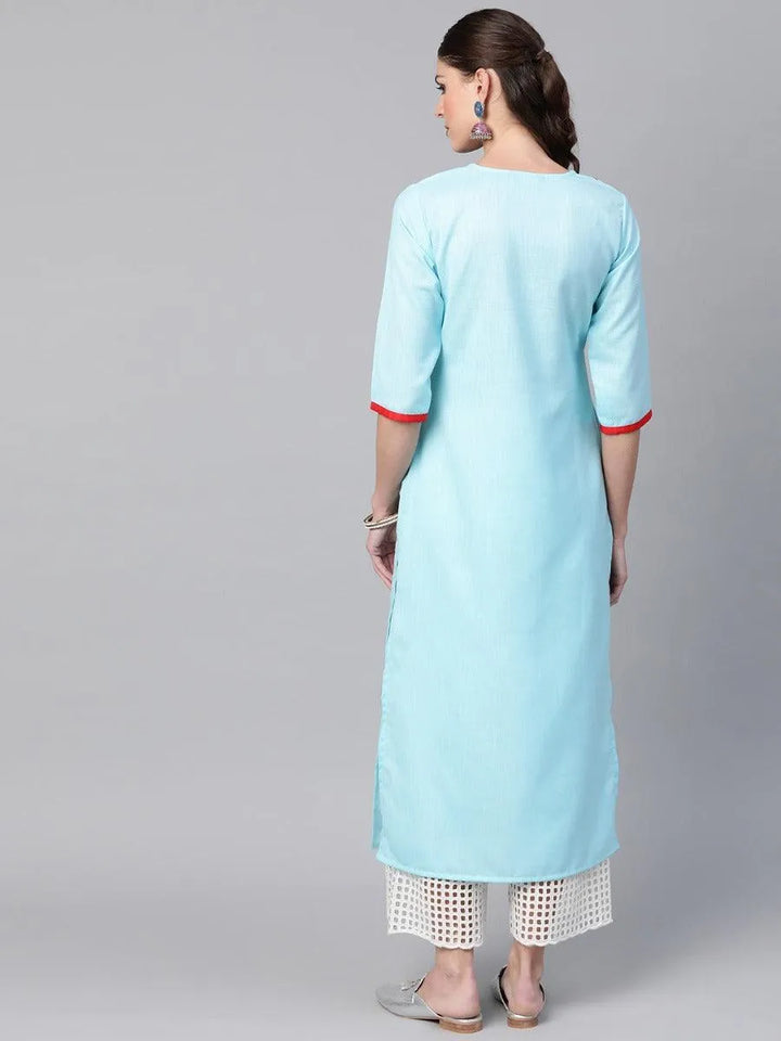 Blue Yoke Design Linen Kurta - Libas