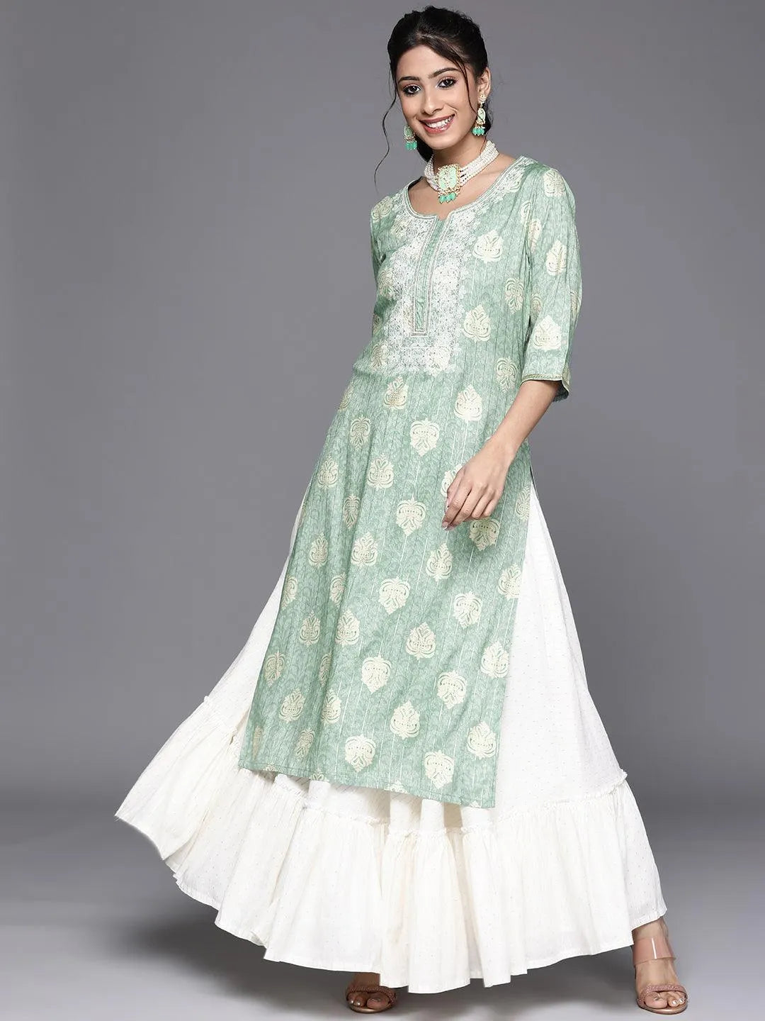 Blue Yoke Design Rayon Kurta - Libas 