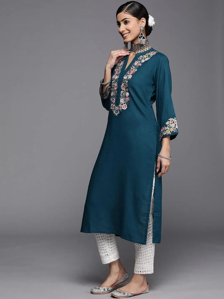 Blue Yoke Design Rayon Kurta - Libas