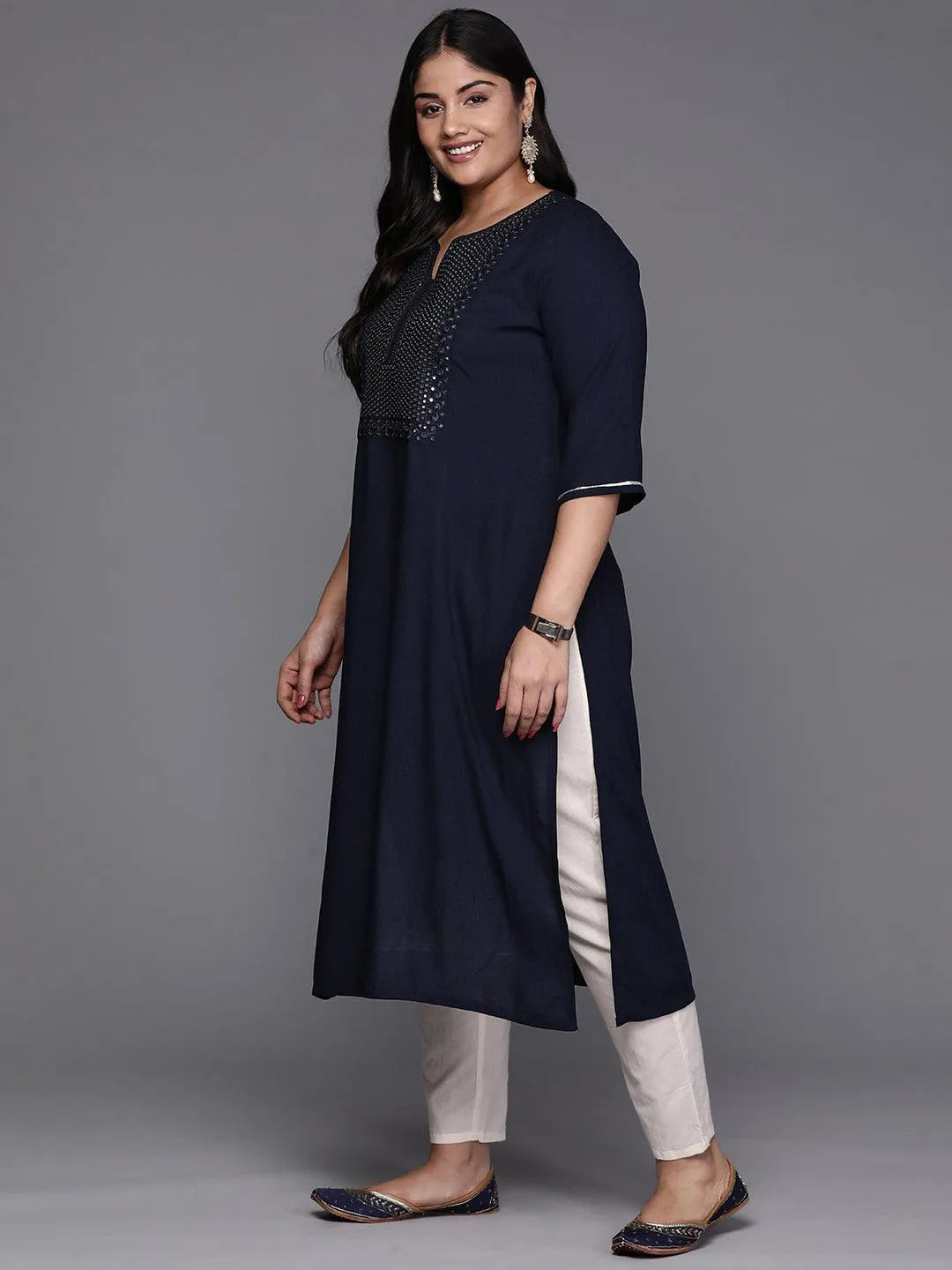 Blue Yoke Design Rayon Straight Kurta - Libas