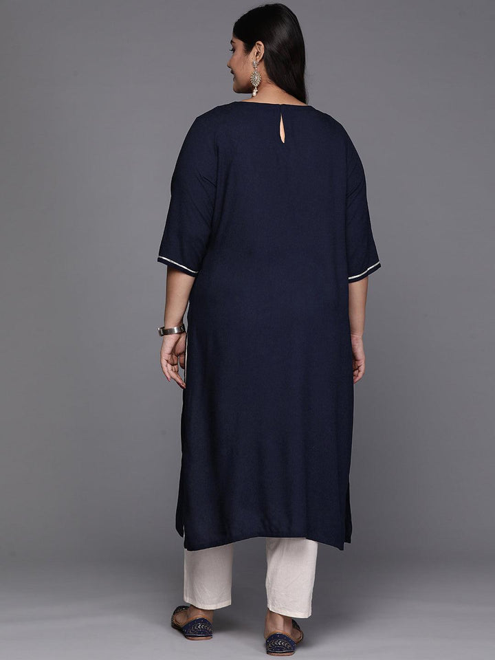 Blue Yoke Design Rayon Straight Kurta - Libas