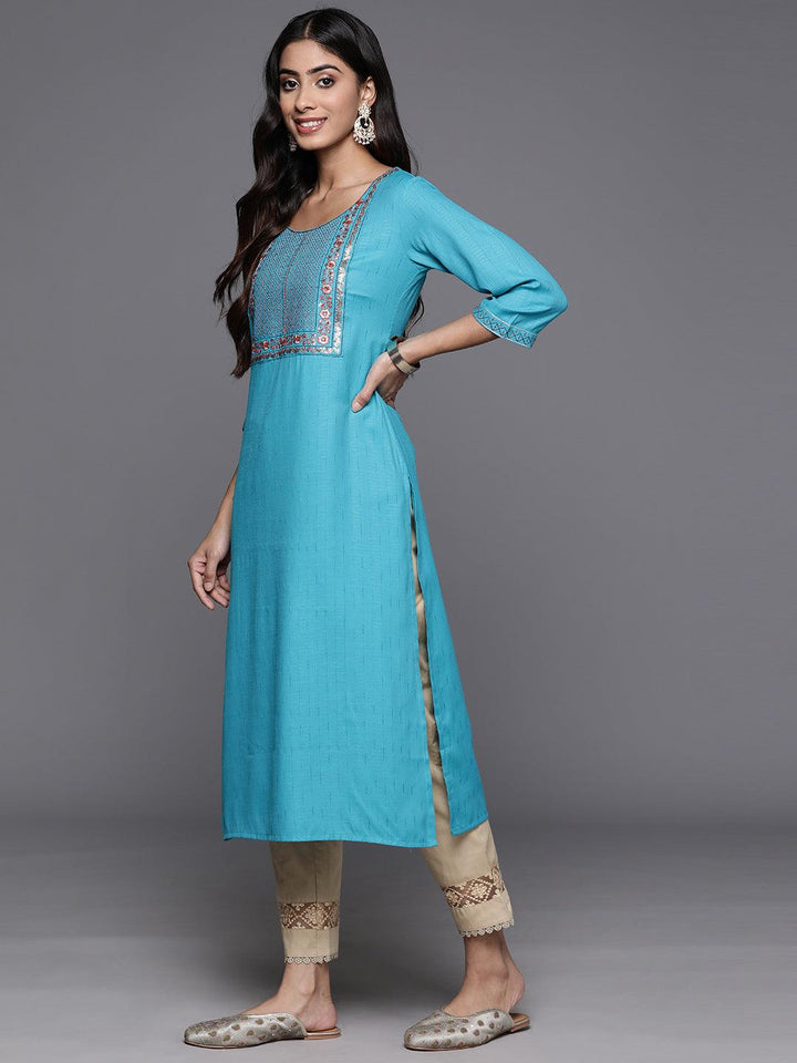 Blue Yoke Design Rayon Straight Kurta - Libas