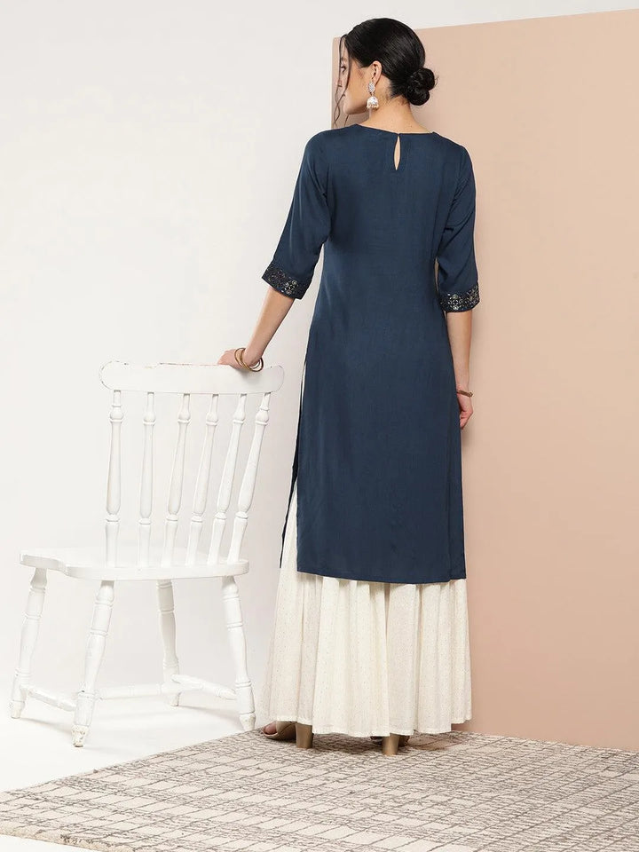 Blue Yoke Design Rayon Straight Kurta - Libas