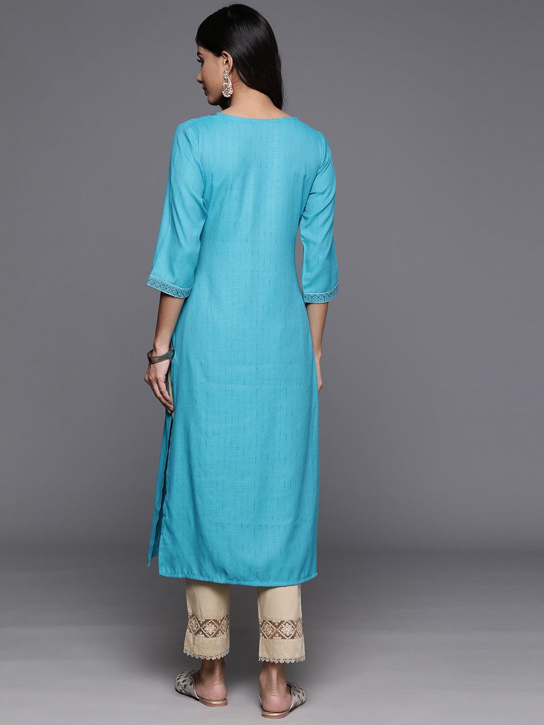 Blue Yoke Design Rayon Straight Kurta - Libas