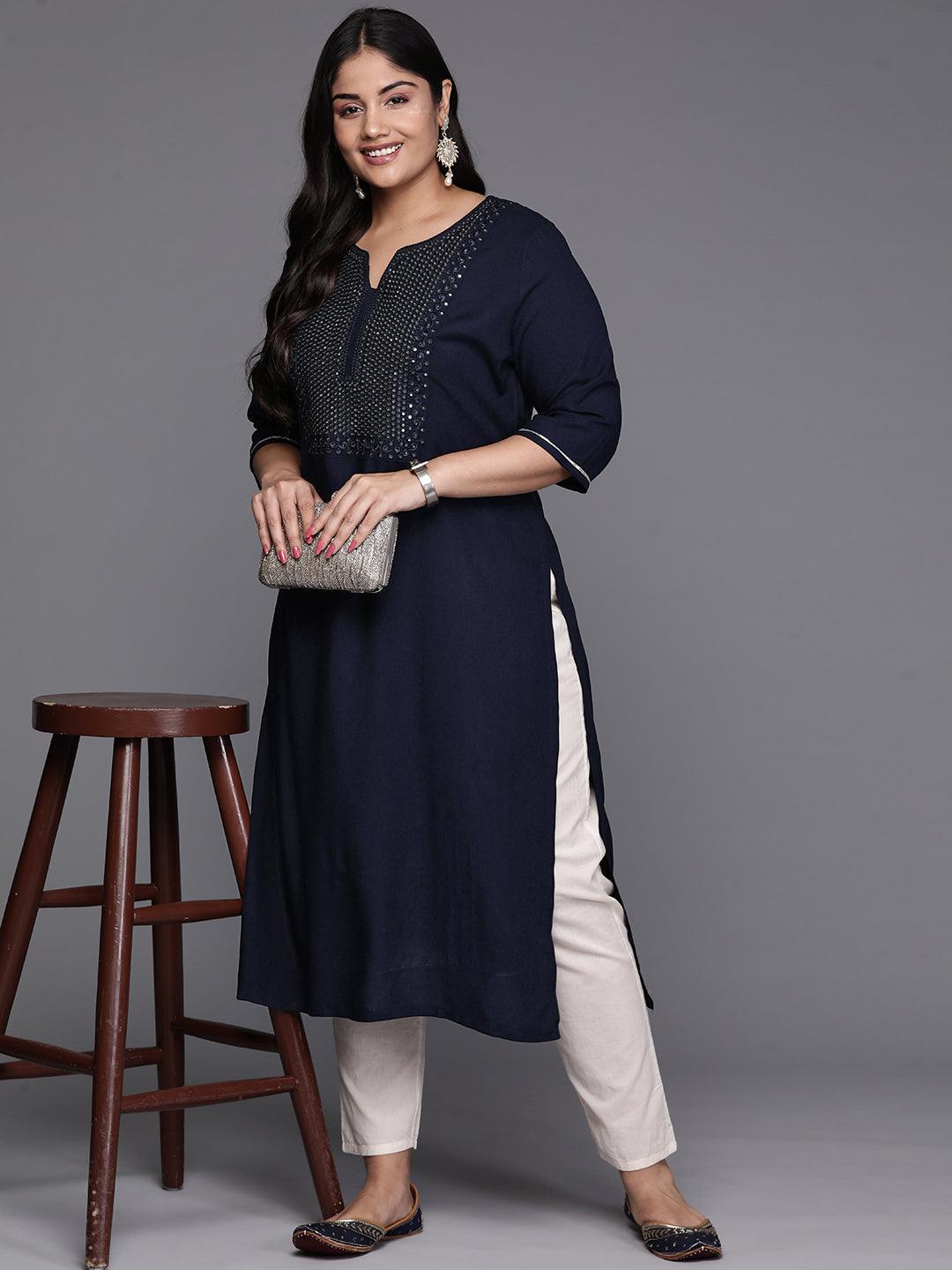 Blue Yoke Design Rayon Straight Kurta - Libas