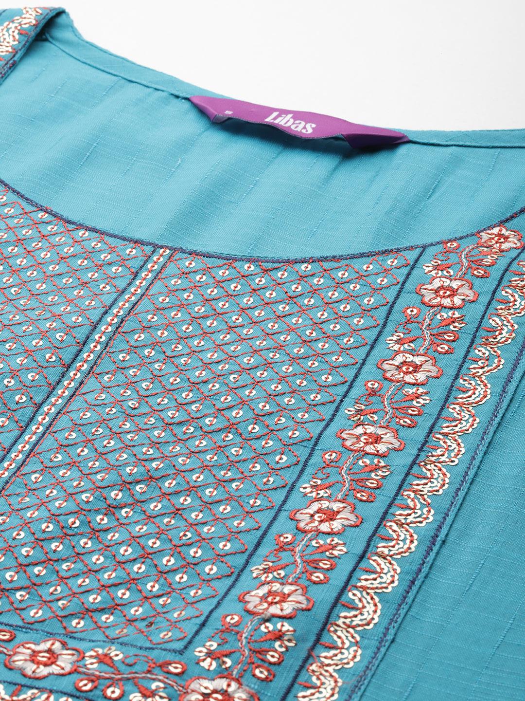 Blue Yoke Design Rayon Straight Kurta - Libas