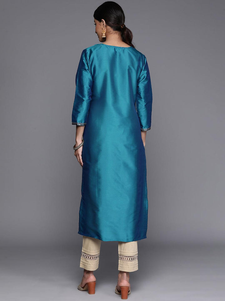 Blue Yoke Design Silk Straight Kurta - Libas