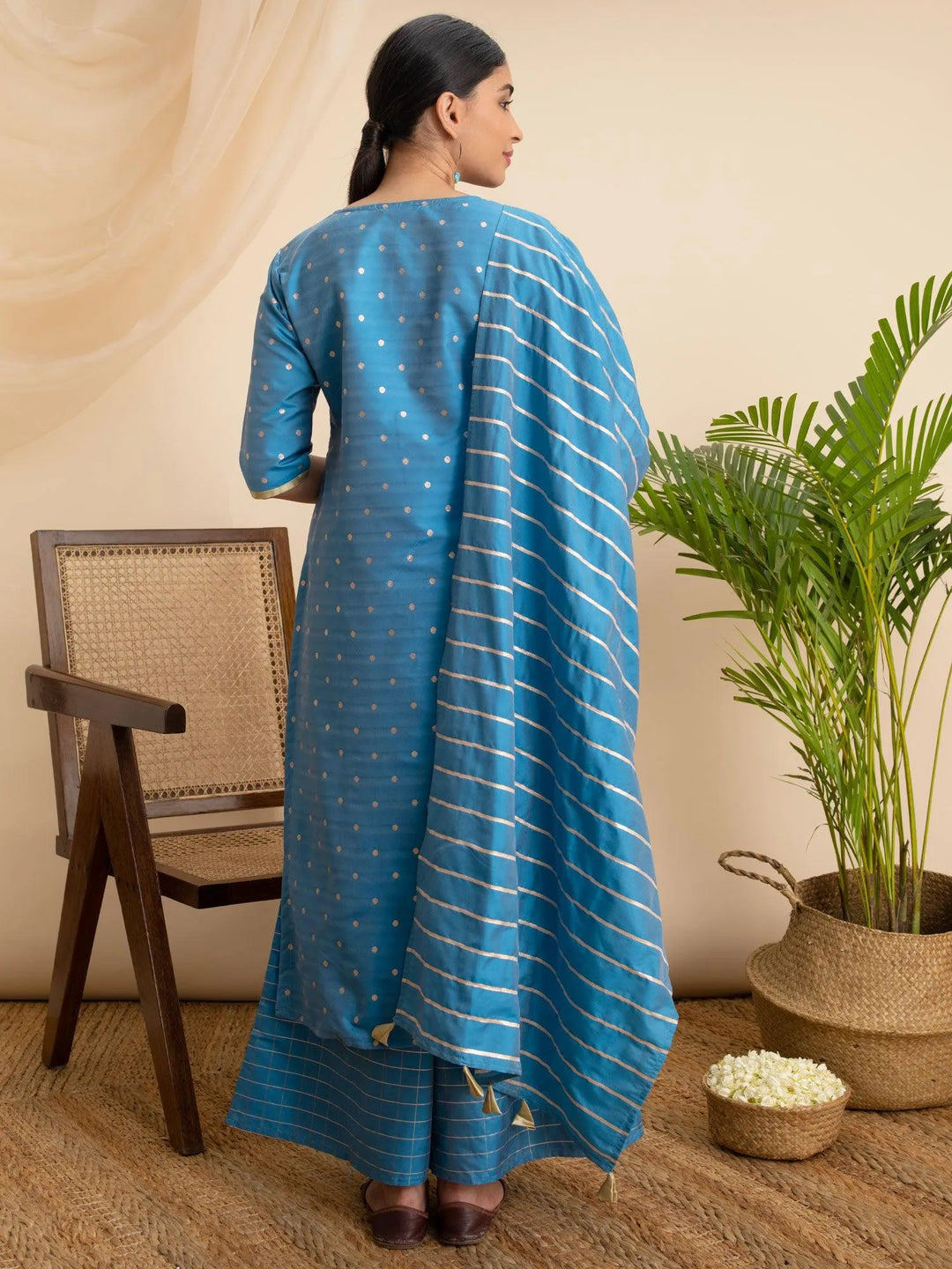 Blue Zari Work Chanderi Suit Set - Libas