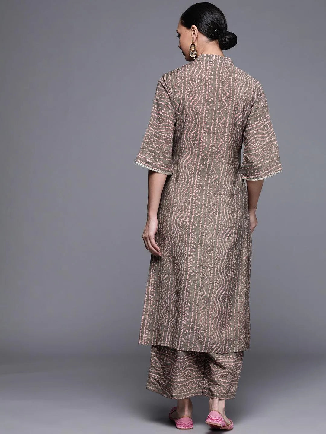 Brown Printed Chanderi Silk Kurta - Libas 