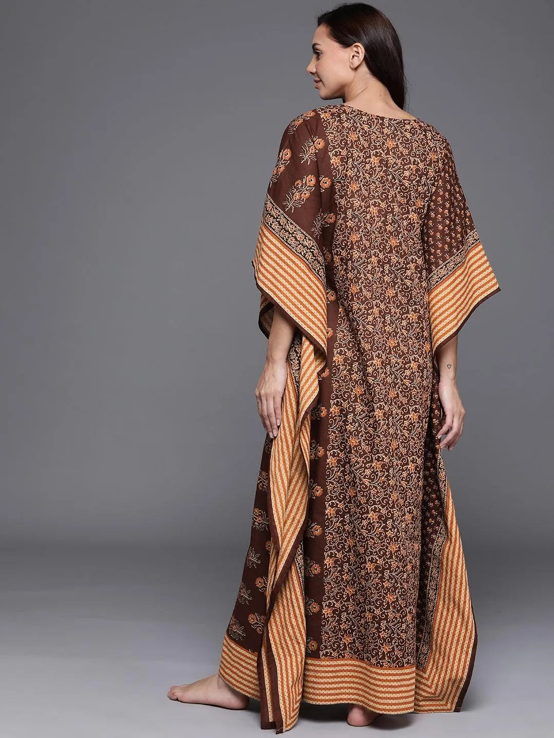 Brown Printed Cotton Nightdress - Libas