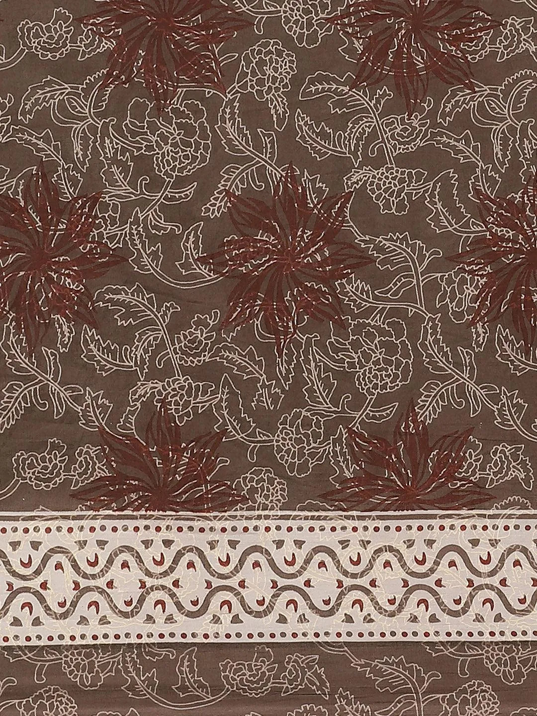 Brown Printed Cotton Saree - Libas