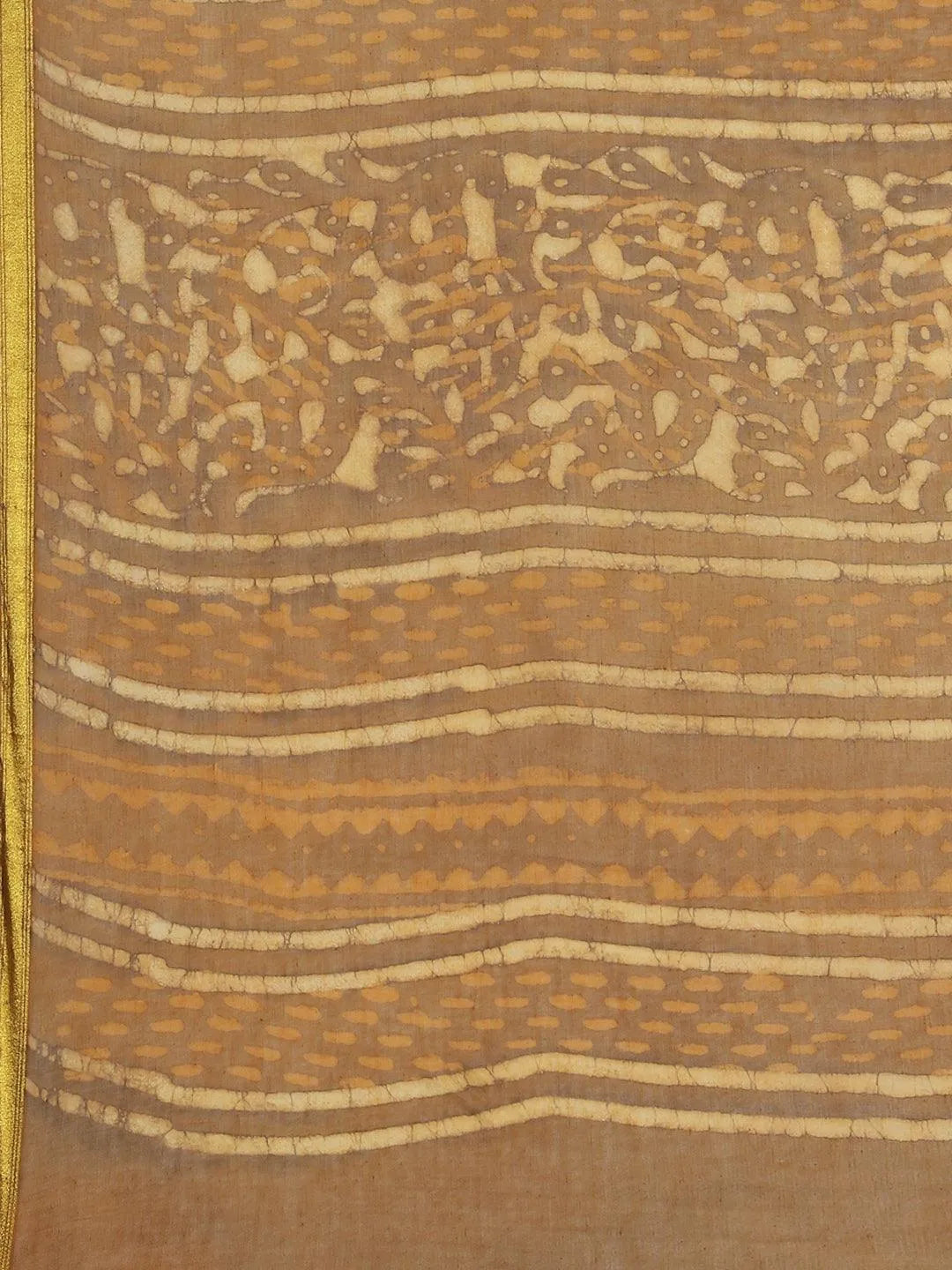 Brown Printed Cotton Saree - Libas