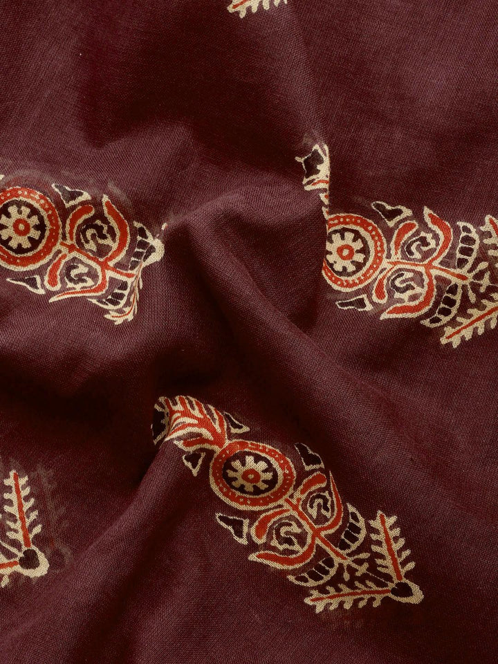 Brown Printed Cotton Saree - Libas