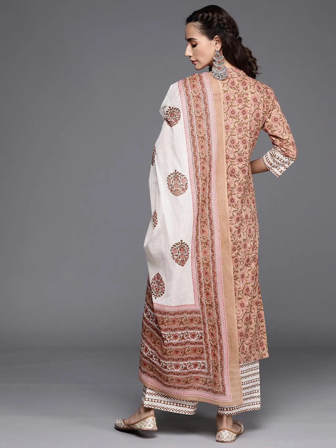 Brown Printed Cotton Suit Set - Libas 