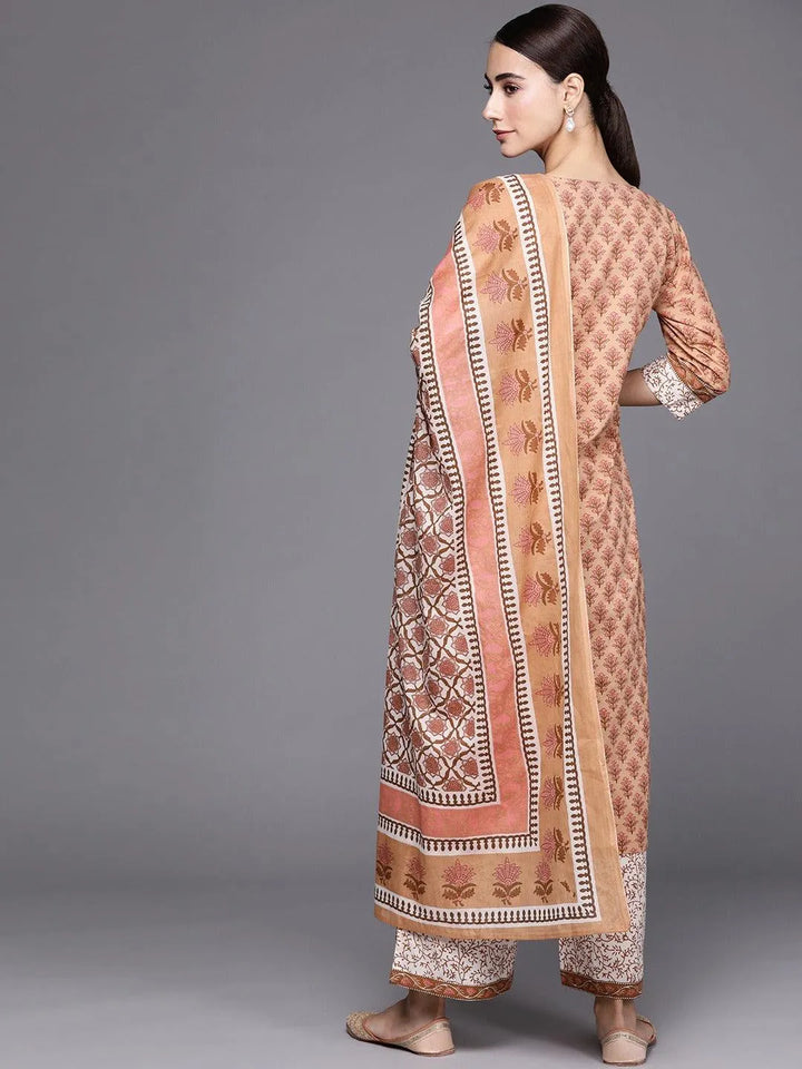 Brown Printed Cotton Suit Set - Libas