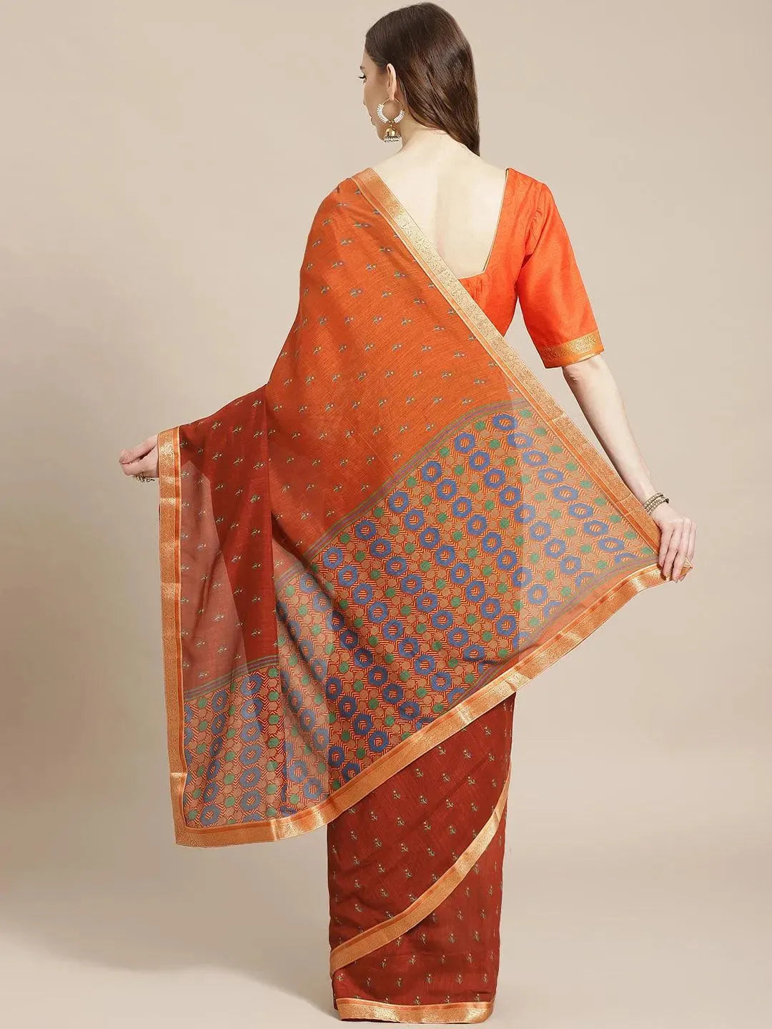 

Brown Printed Polyester Saree